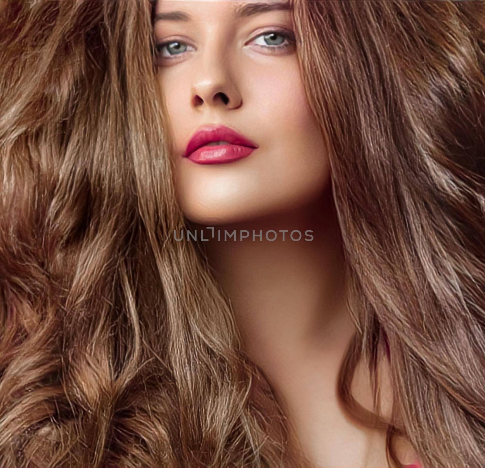 Hairstyle, beauty and hair care, beautiful woman with long natural brown hair, glamour portrait for hair salon and haircare brand