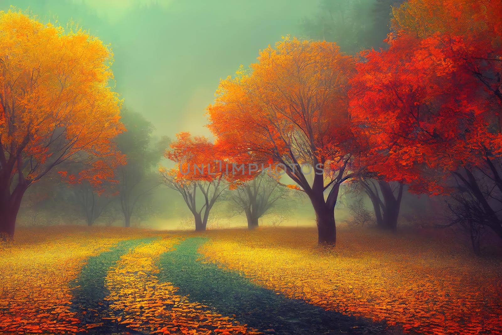 Amazing foggy autumn landscape. Idyllic, peaceful, misty wild nature by 2ragon