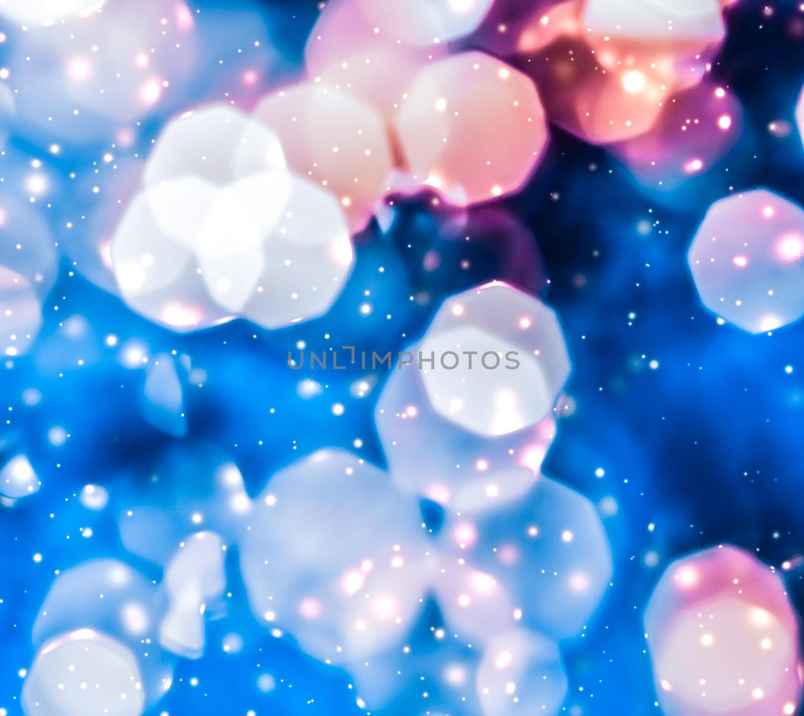 Christmas lights, New Years Eve fireworks and abstract texture concept - Magic sparkling shiny glitter and glowing snow, luxury winter holiday background