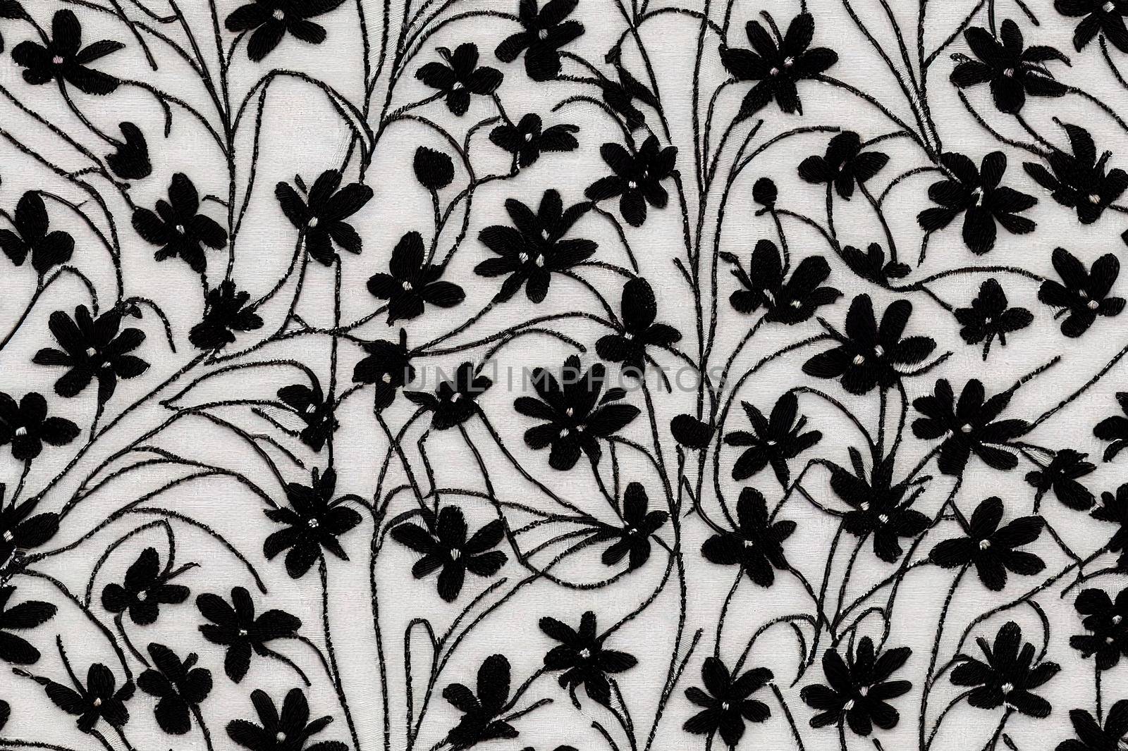 Seamless monochrome pattern with imitation of tulip embroidery. High quality 2d illustration