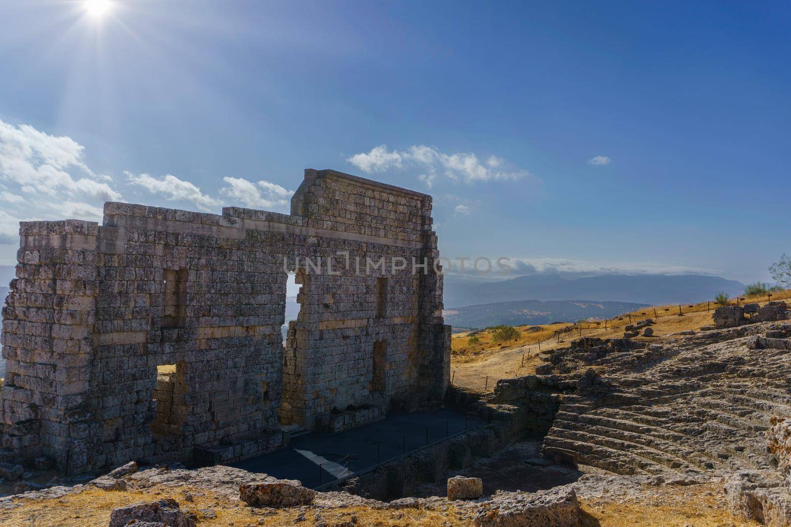 rear view of the Roman theater of Acinipo in Ronda, Malaga. by joseantona