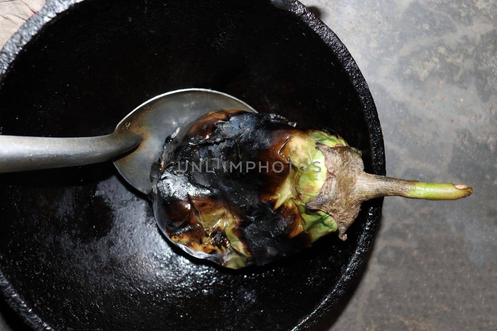 fresh and healthy fry brinjal with spice on kitchen