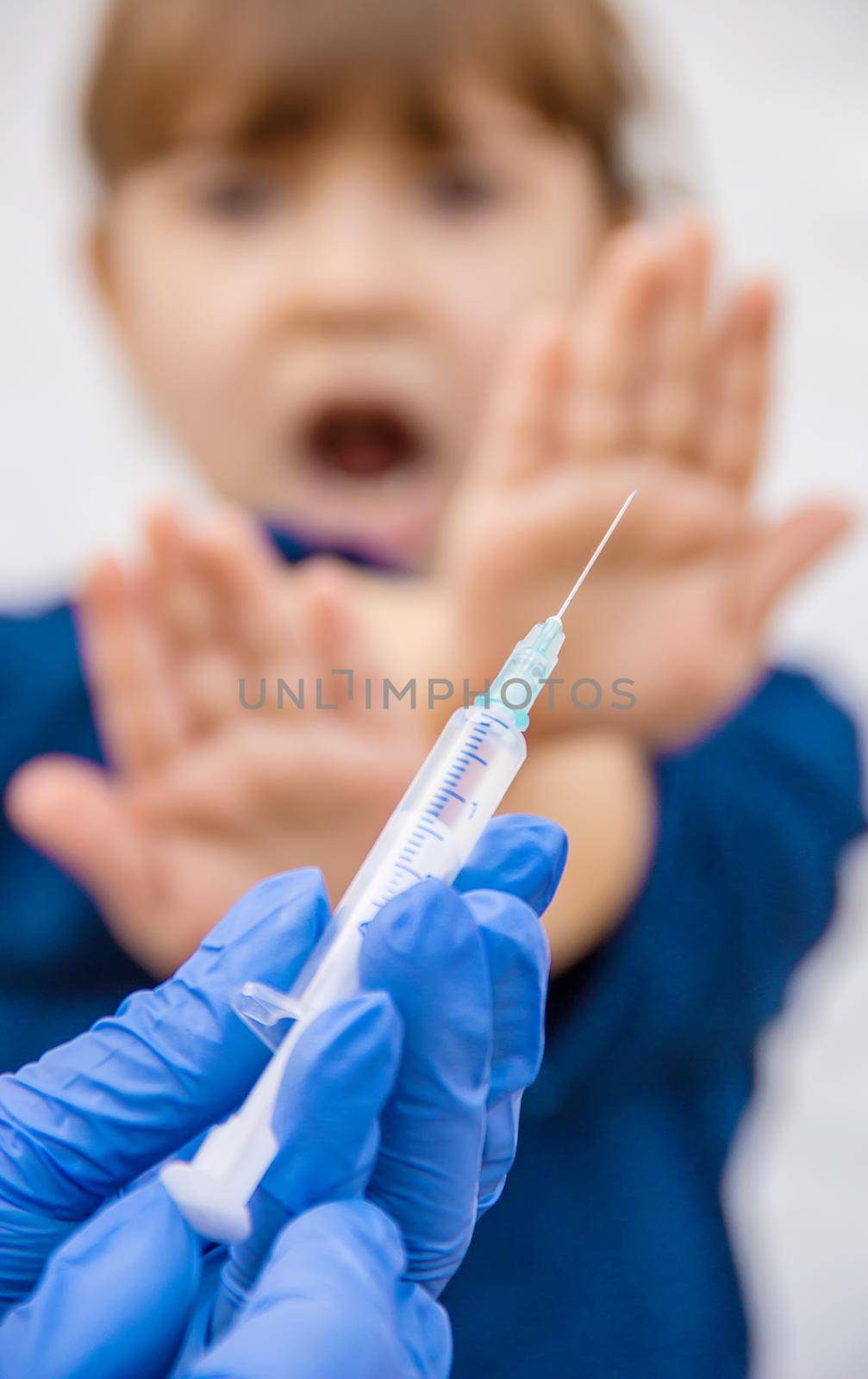 vaccination of children. An injection. Selective focus.