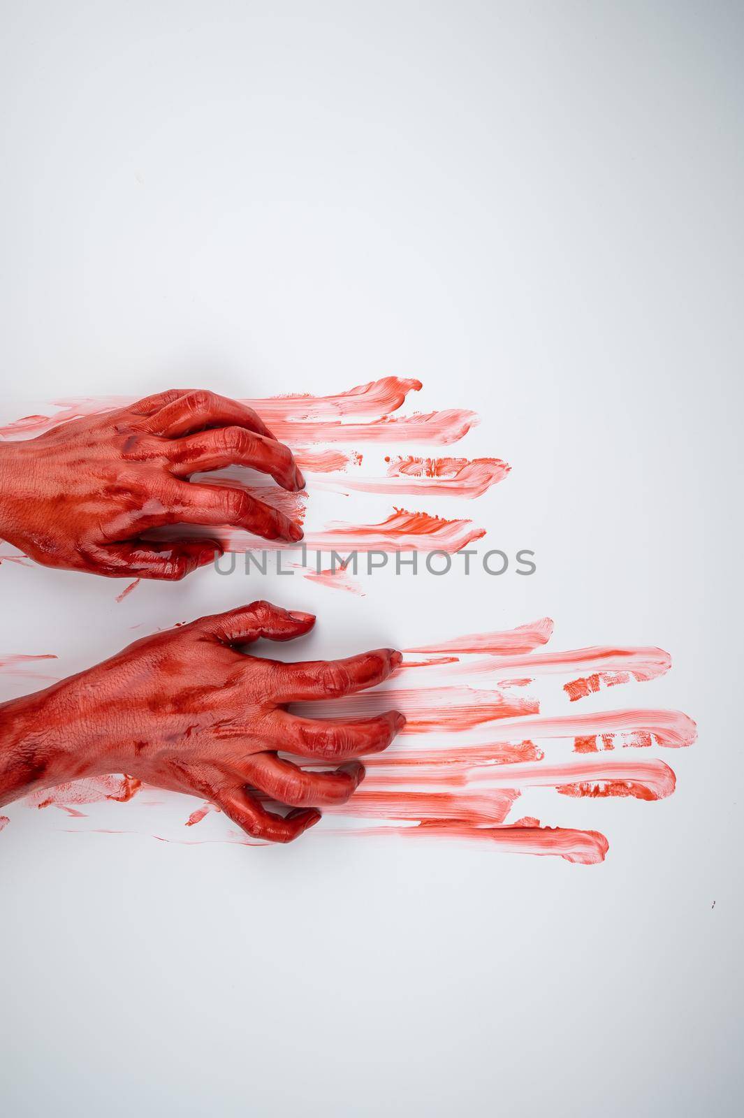 Female hands in blood on a white background. by mrwed54