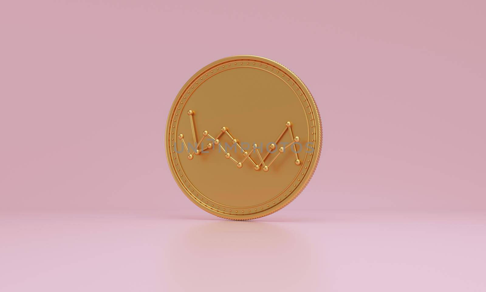 Stock market graph on golden coin. Foreign exchange currency changes and crises concept. 3d rendering.