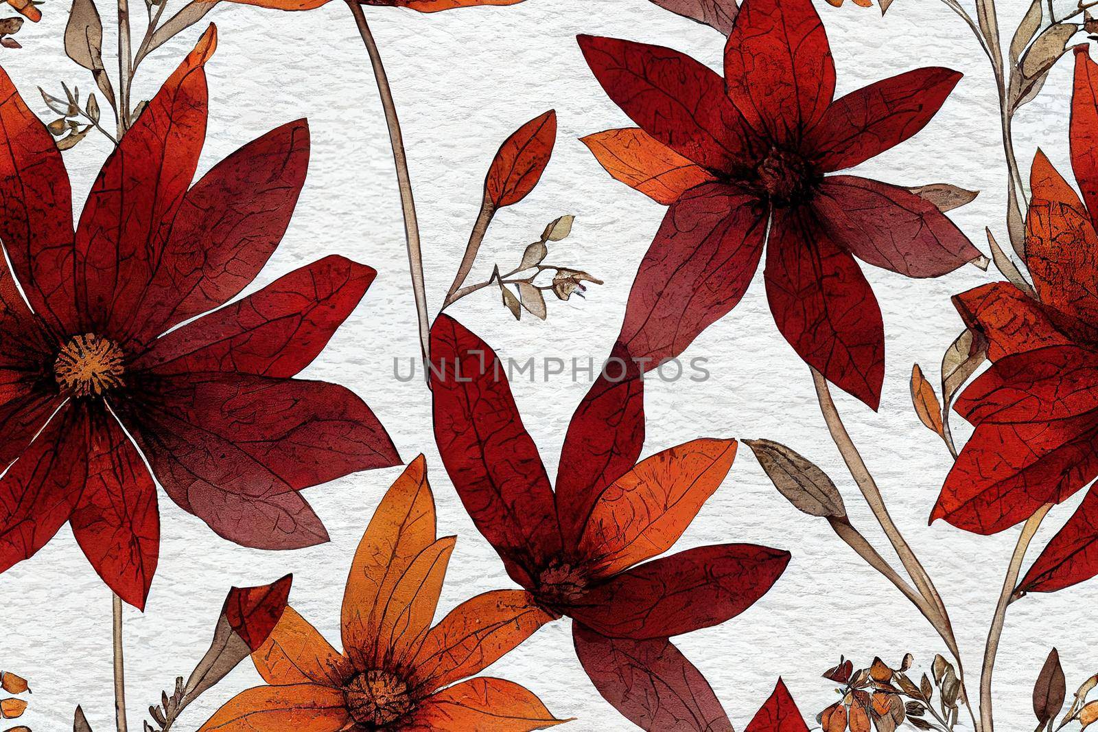 Rustic flowers seamless pattern. Watercolor floral print ,fall design. Autumn themed botanical wallpaper.