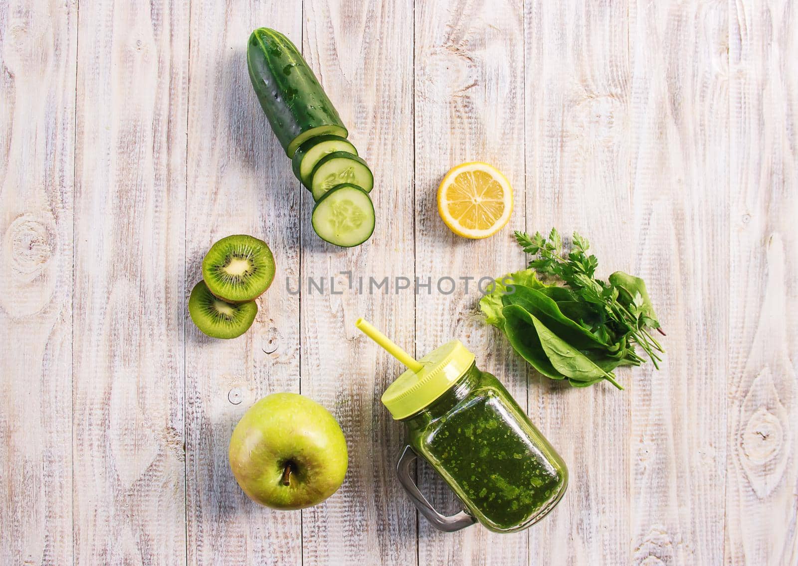 Green smoothies with vegetables and fruits. Detox Day.