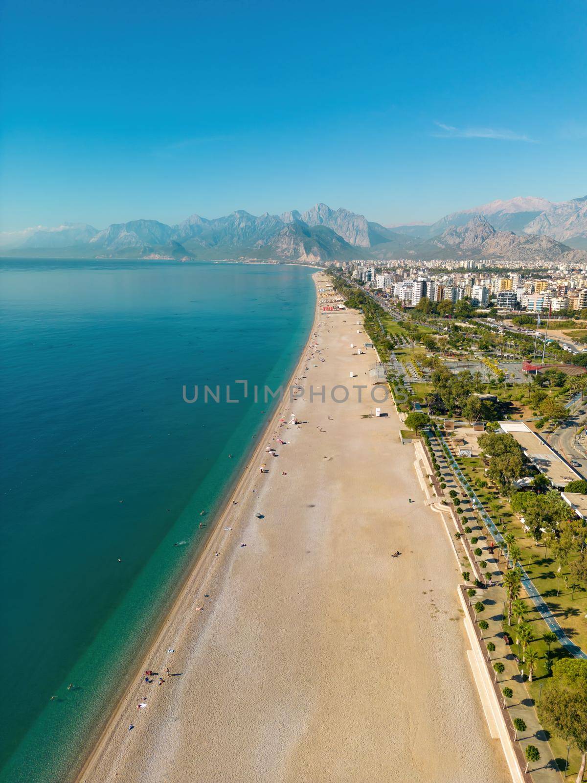 Aerial drone photo of Antalya Konyaalti beach and cliffs