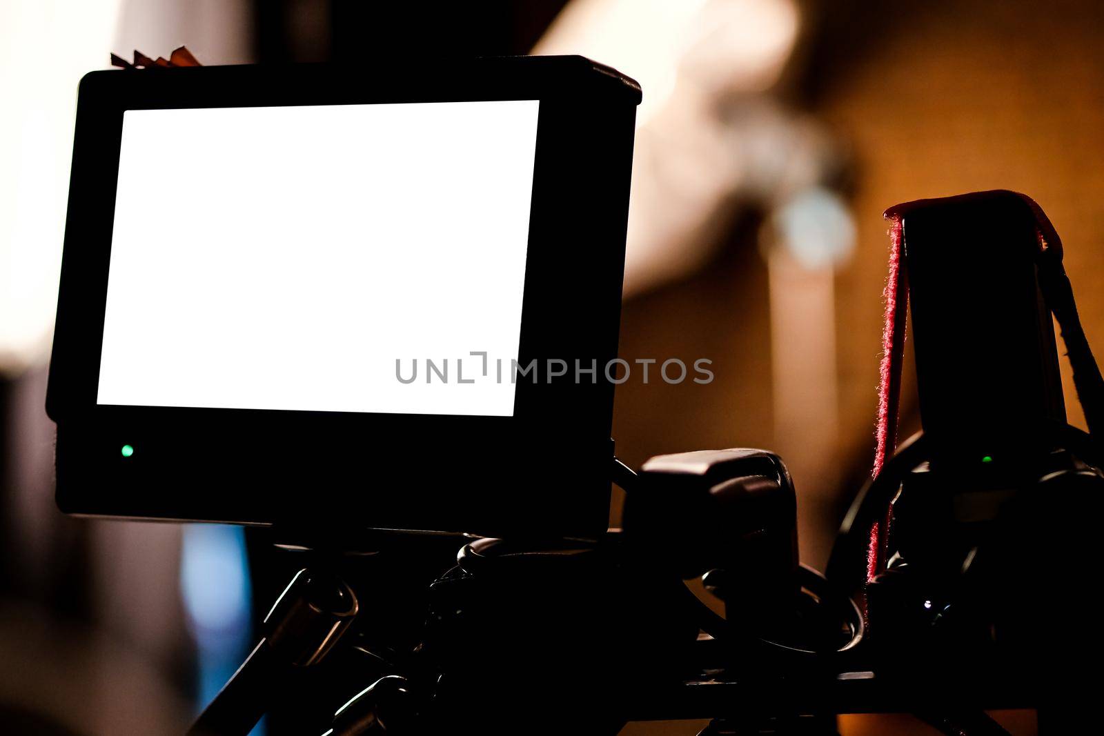 Film set, monitors shooting equipment. Film crew