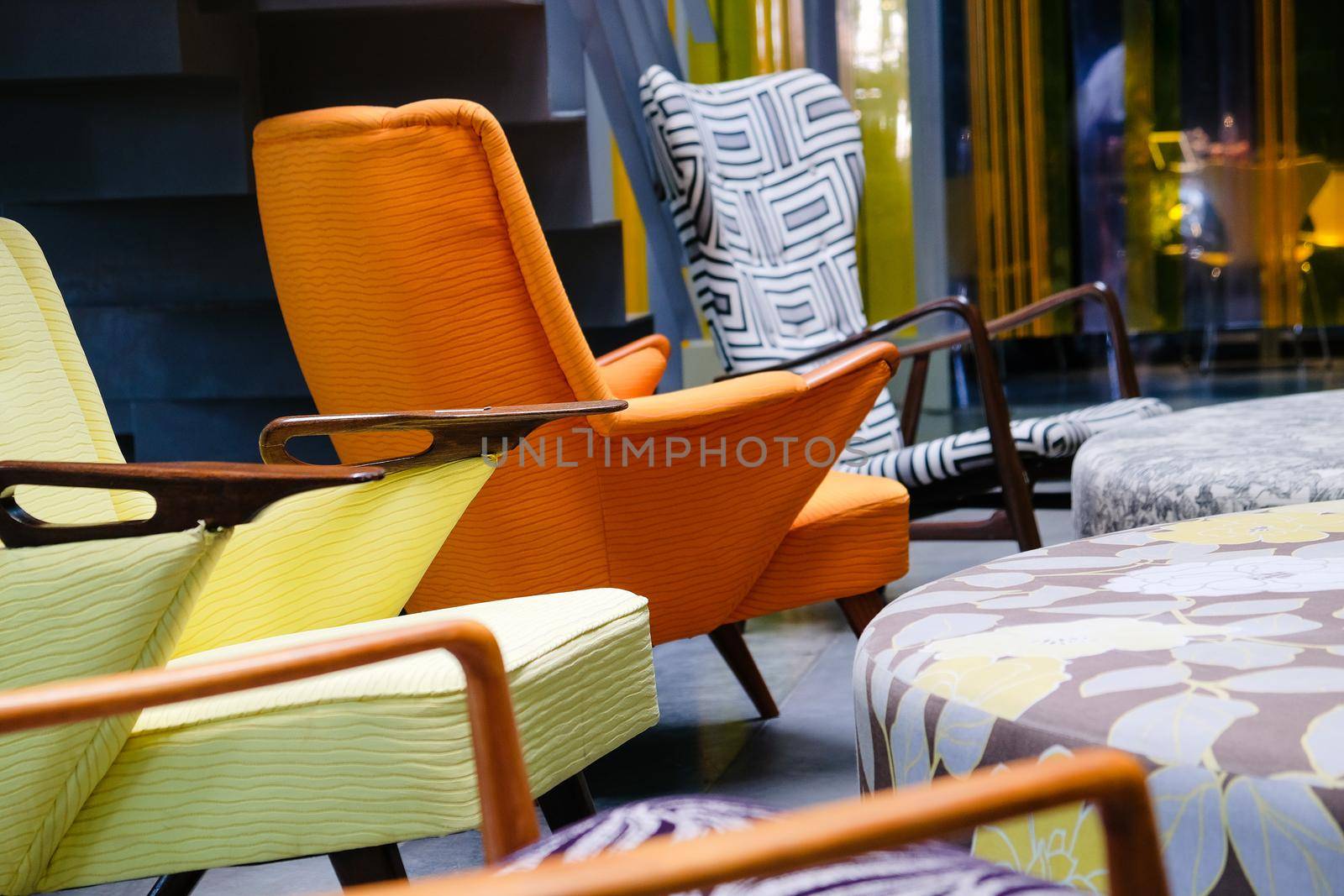 Yellow armchair in a living room interior