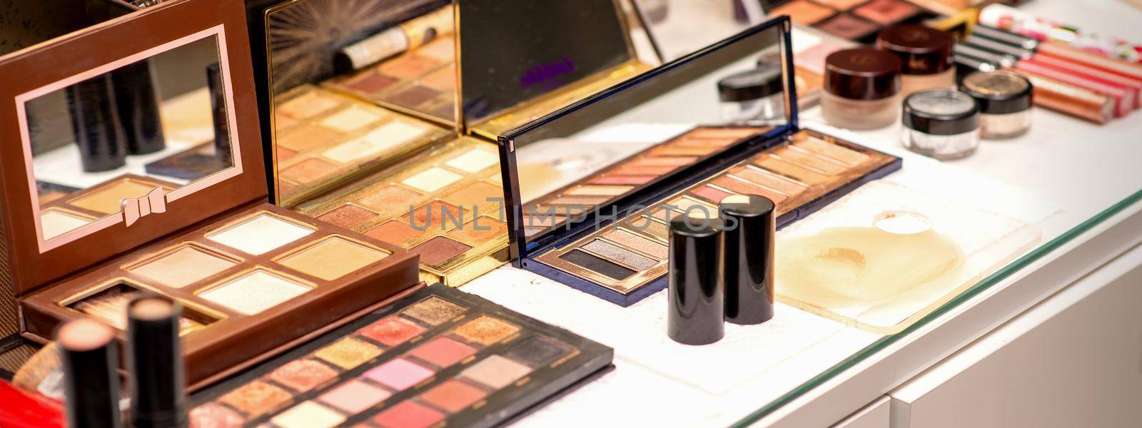 Set of decorative cosmetics on the table in a beauty salon