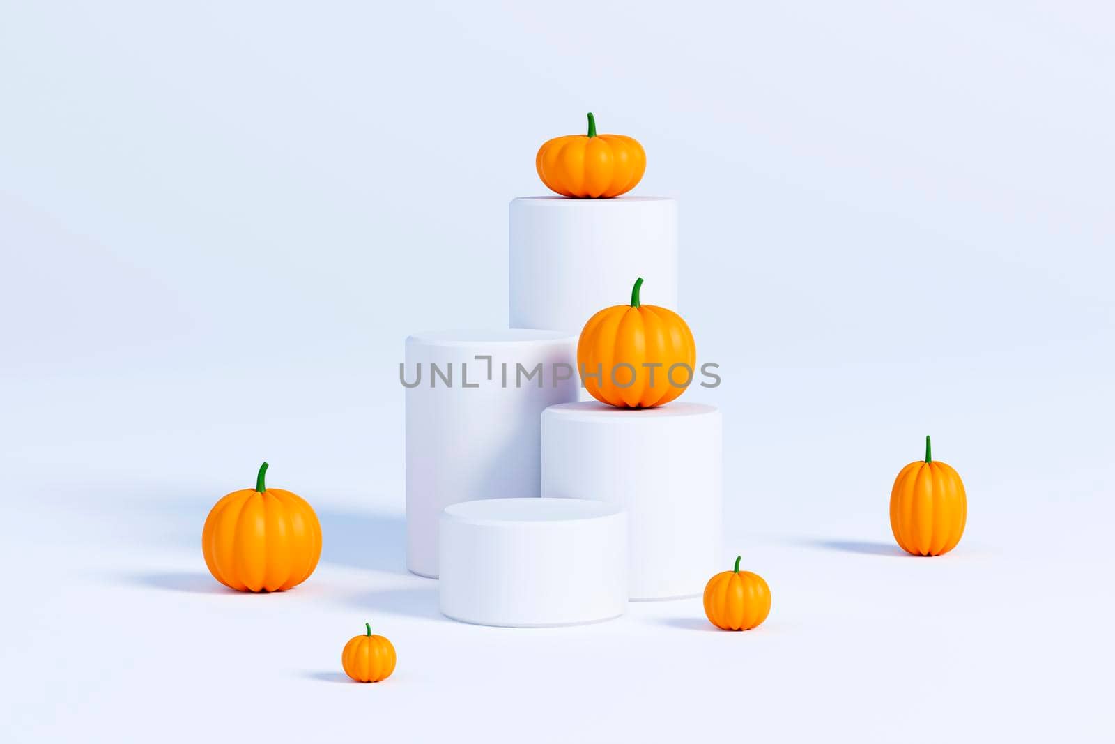 Podiums with pumpkins for products display or advertising on white background, 3d render by raferto1973