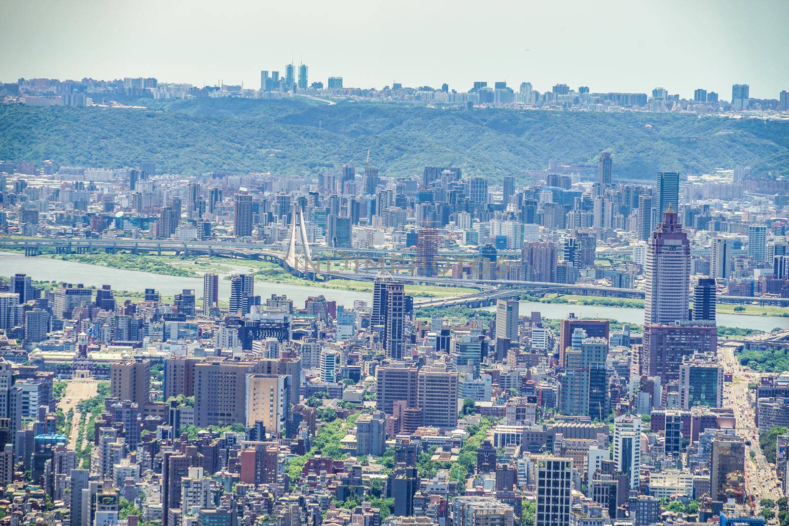 Taipei city and blue sky seen from Taipei 101. Shooting Location: Taiwan, Taipei
