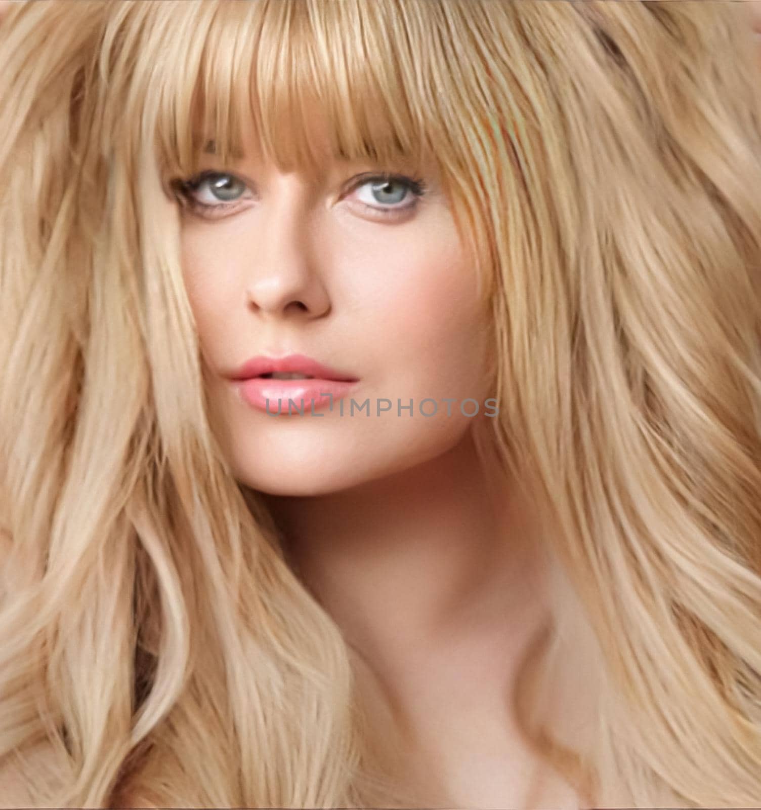 Hairstyle, beauty and hair care, beautiful blonde woman with long blond hair, glamour portrait for hair salon and haircare by Anneleven