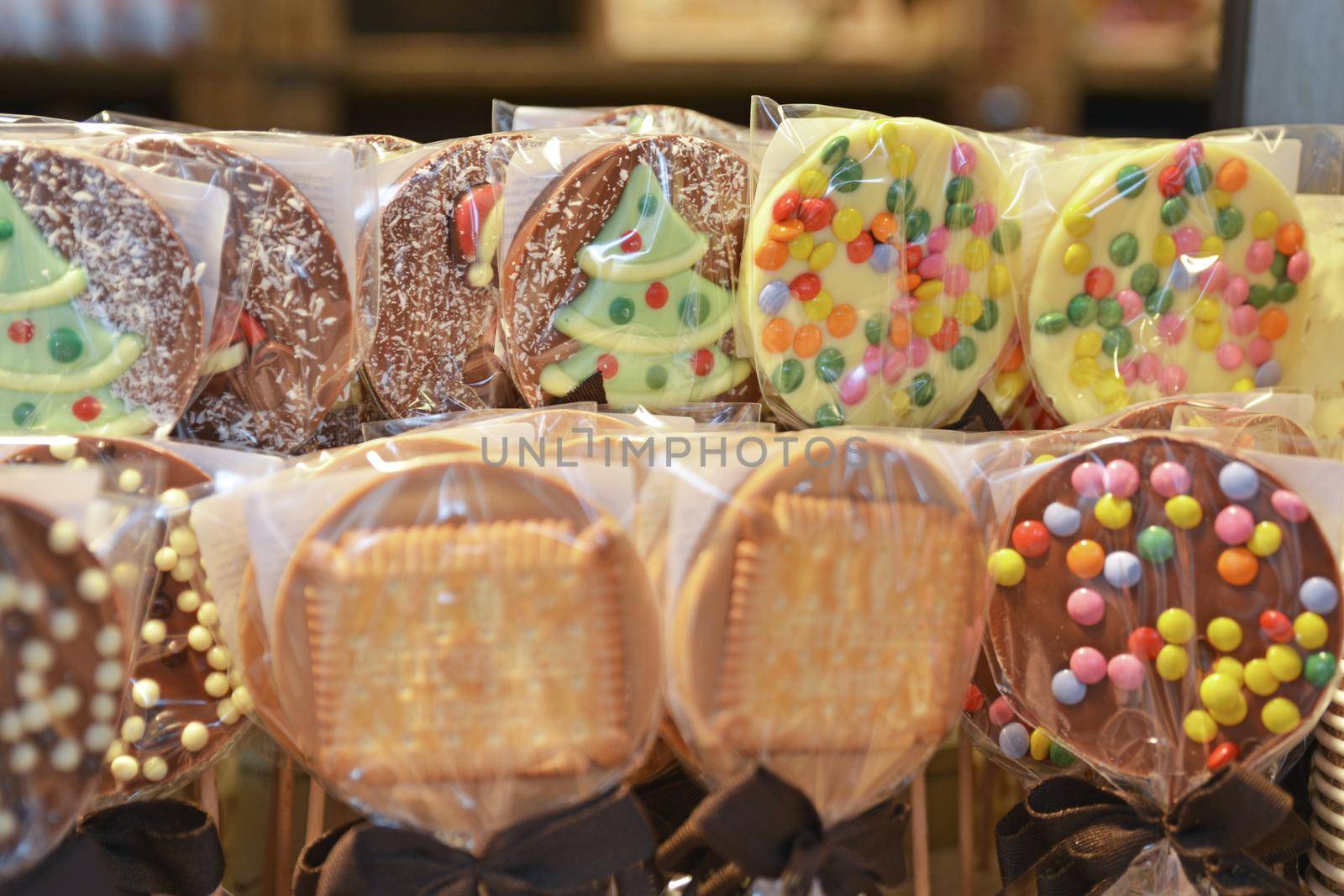 Multicolor biscuits on the market for Christmas in Europe