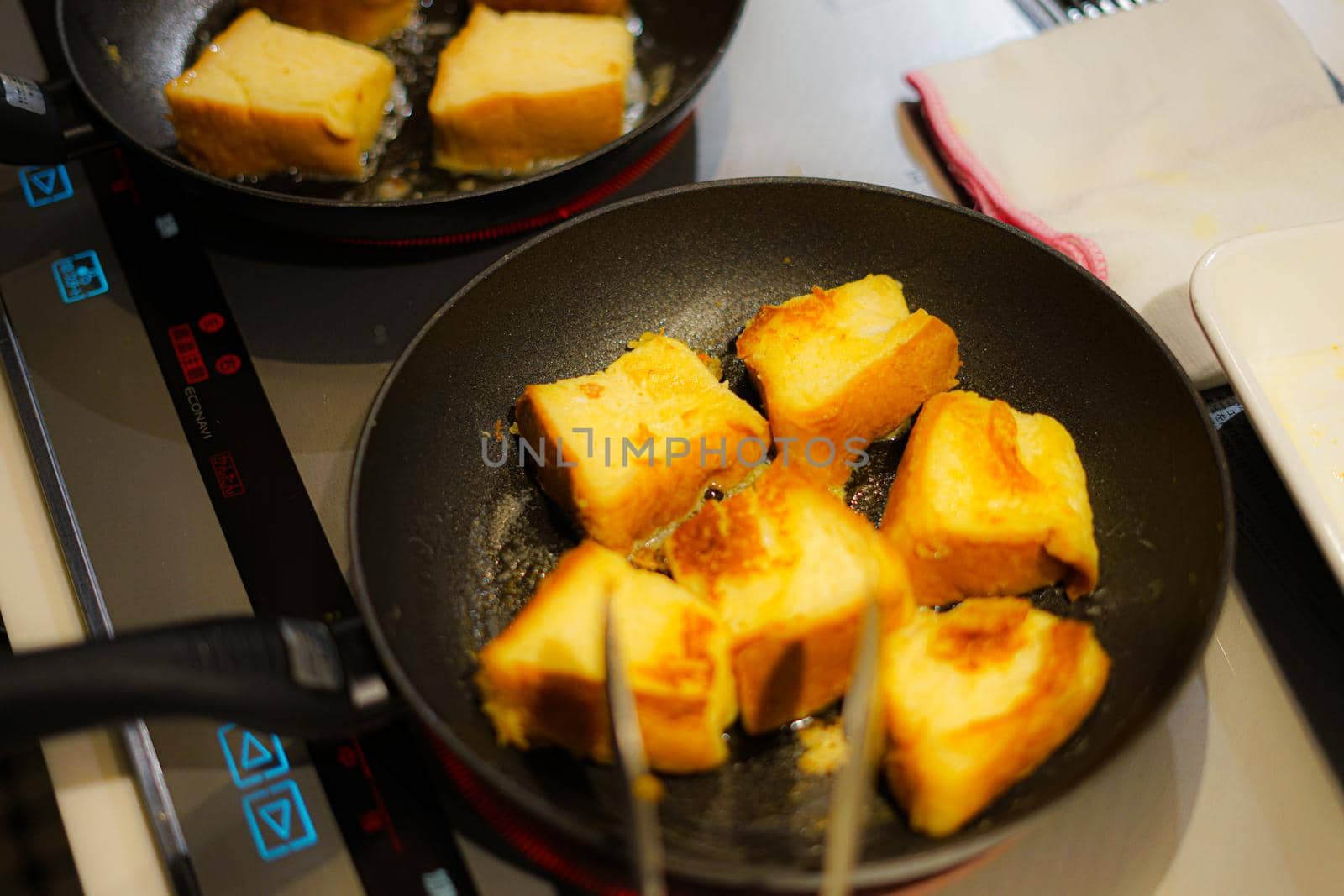 French toast cooking process. Shooting Location: Yokohama-city kanagawa prefecture