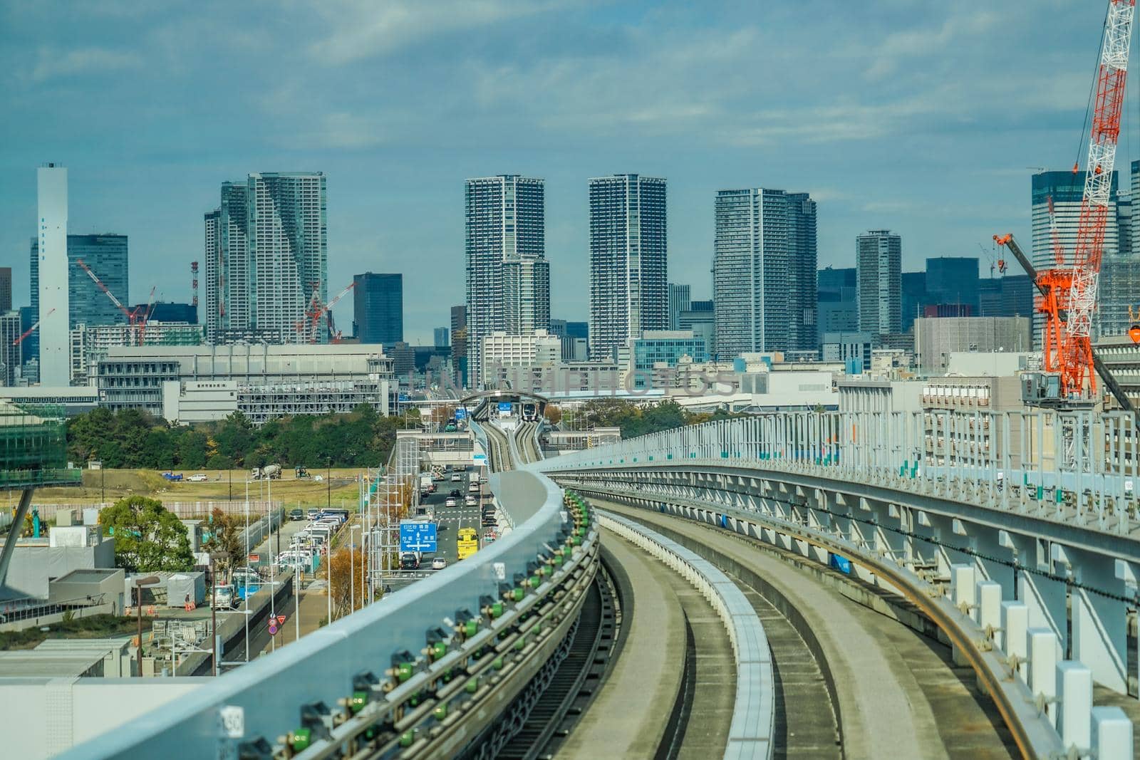 Yurikamome track and Tokyo cityscape. Shooting Location: Tokyo metropolitan area