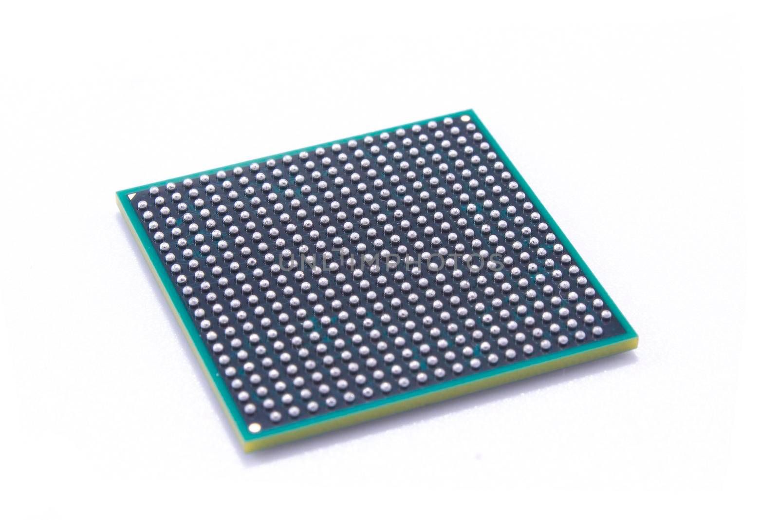 Semiconductor BGA chip on white background