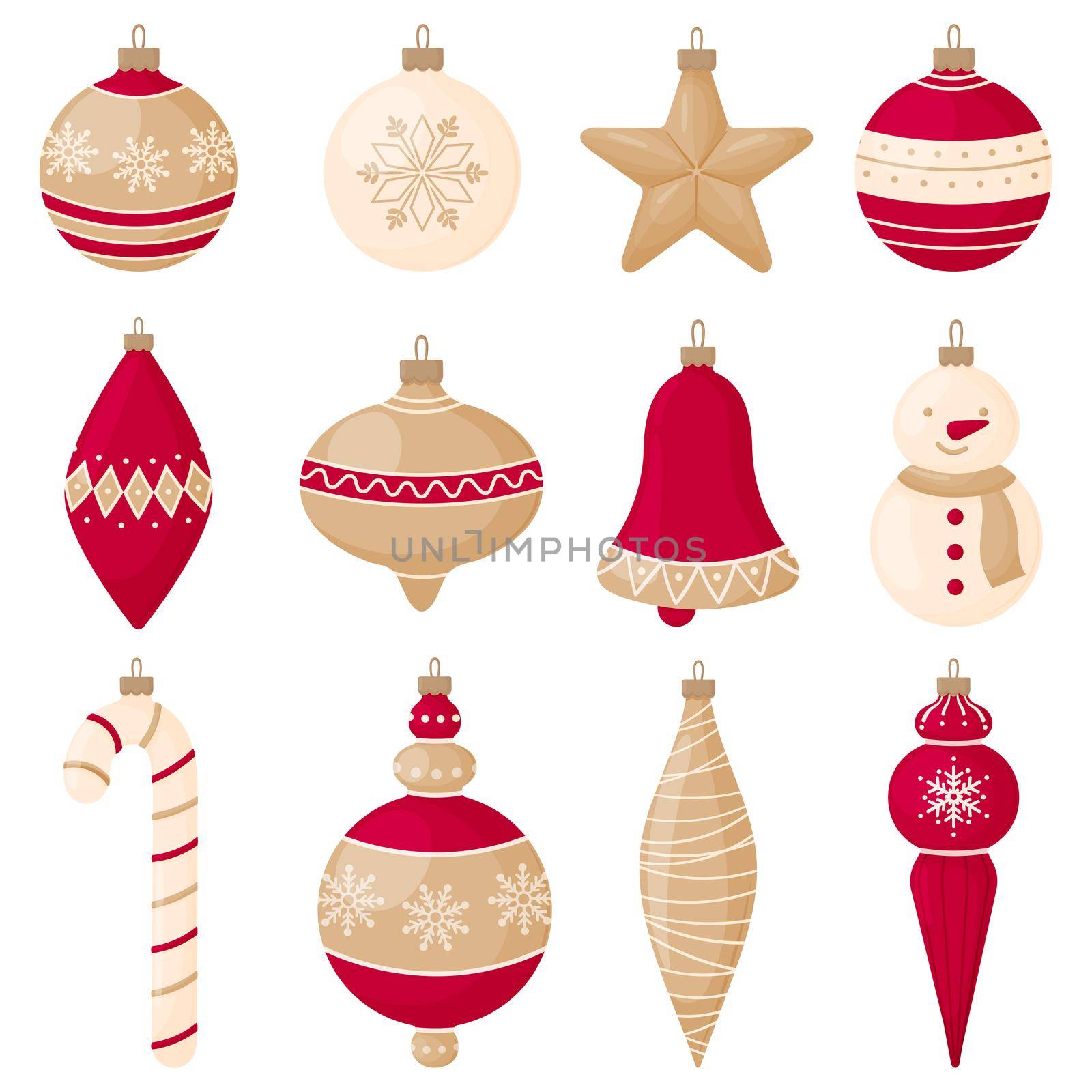 Set of red and gold Christmas tree decorations for the new year and christmas. by Lena_Khmelniuk