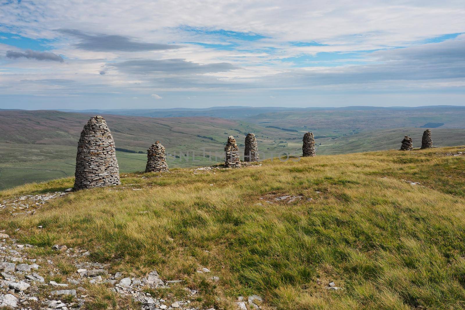 Multiple cairns on High White Scar next to Wild Boar Fell, Eden Valley, Cumbria by PhilHarland
