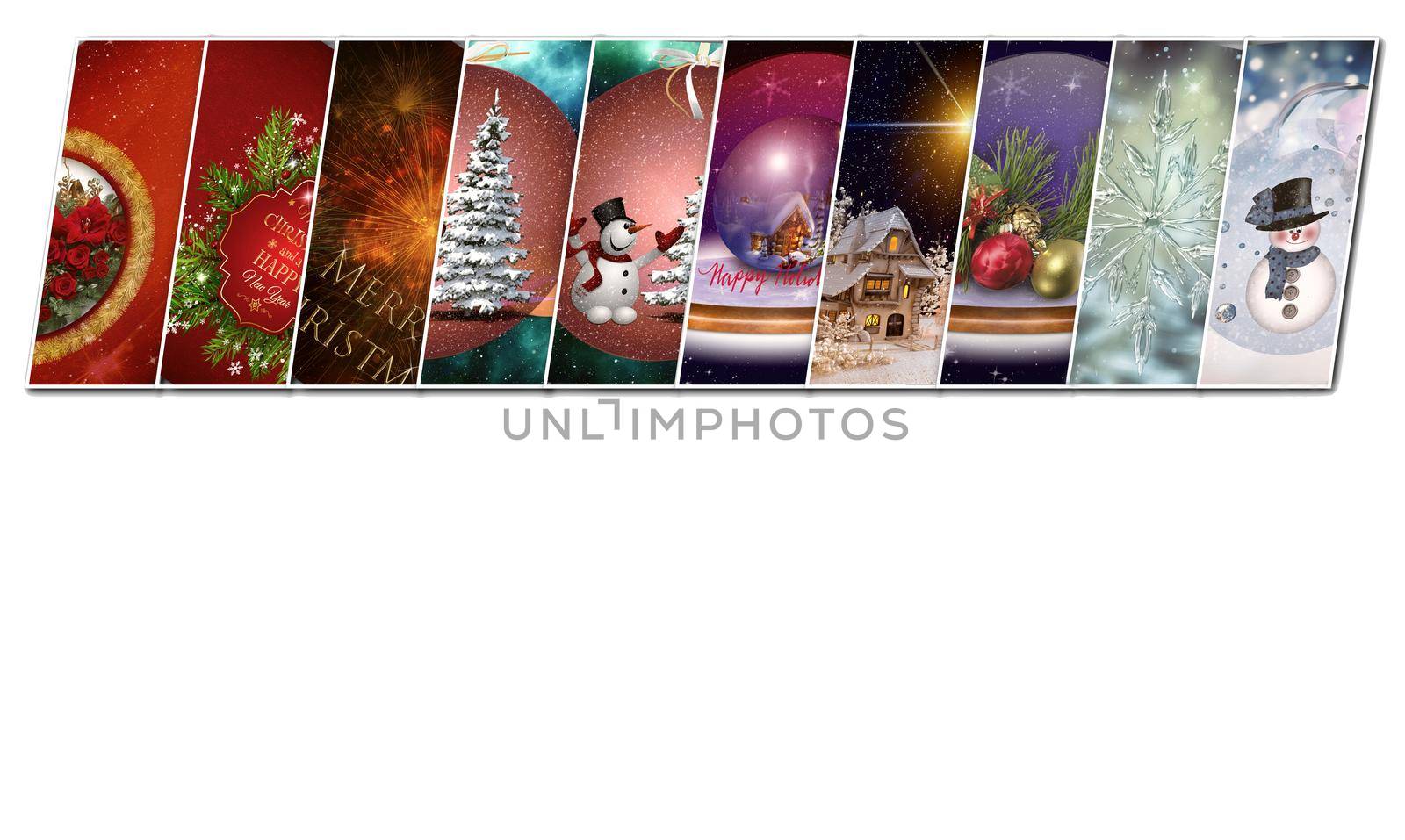 Ten images on the theme of Christmas combined into a collage. Presented on a white background, there is room for your text.