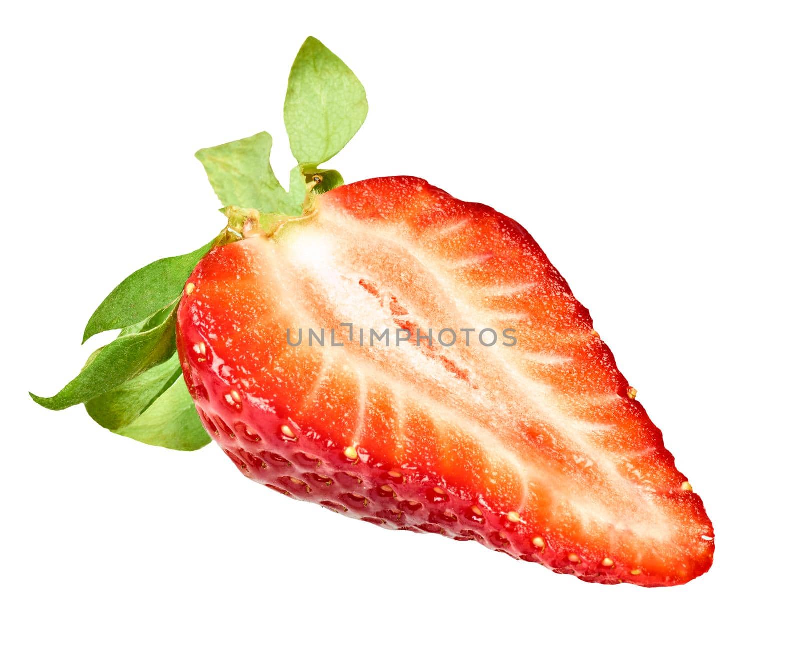 close up of a strawberry on white background