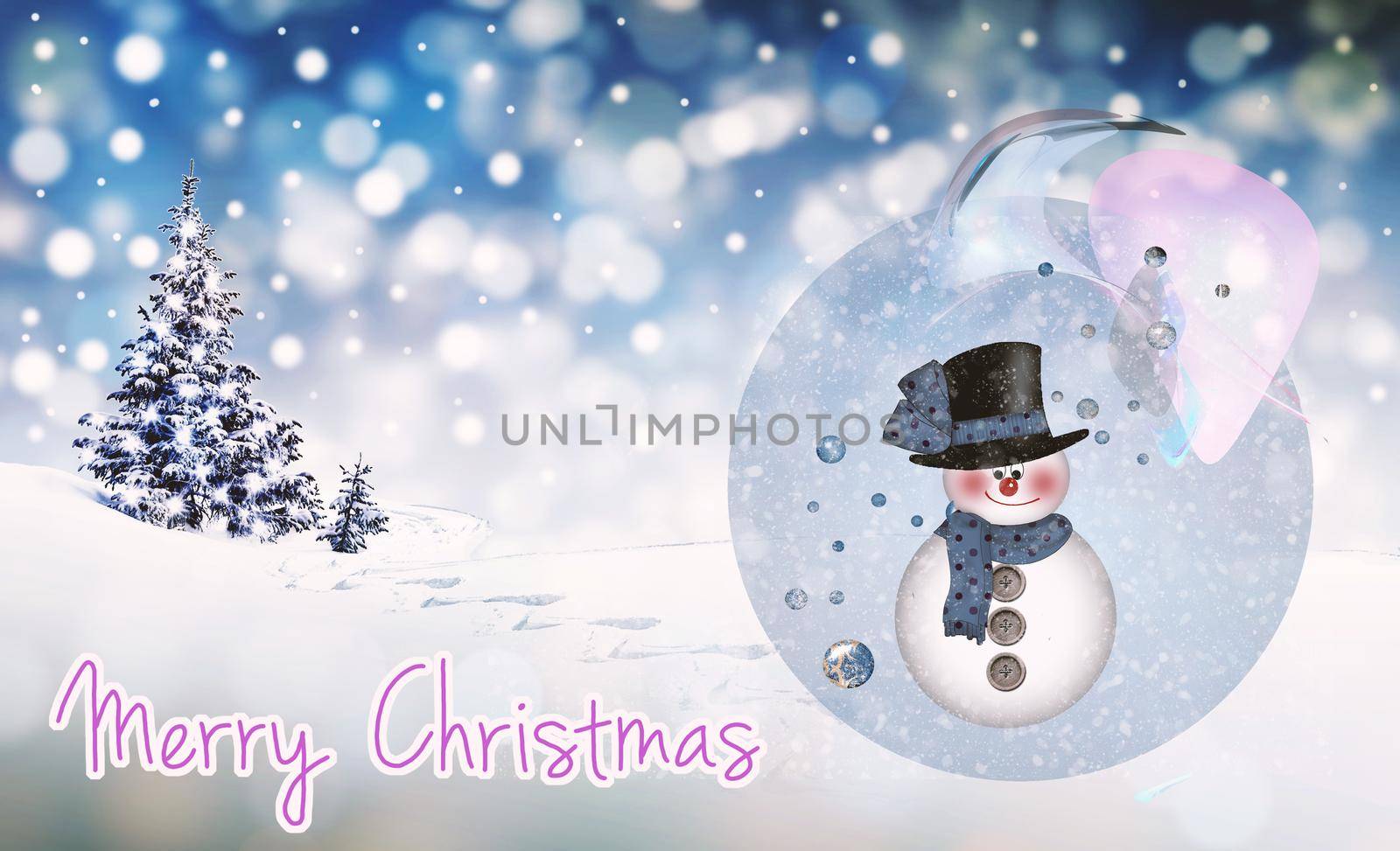 Beautiful Christmas card in vintage style with a picture of a snowman.