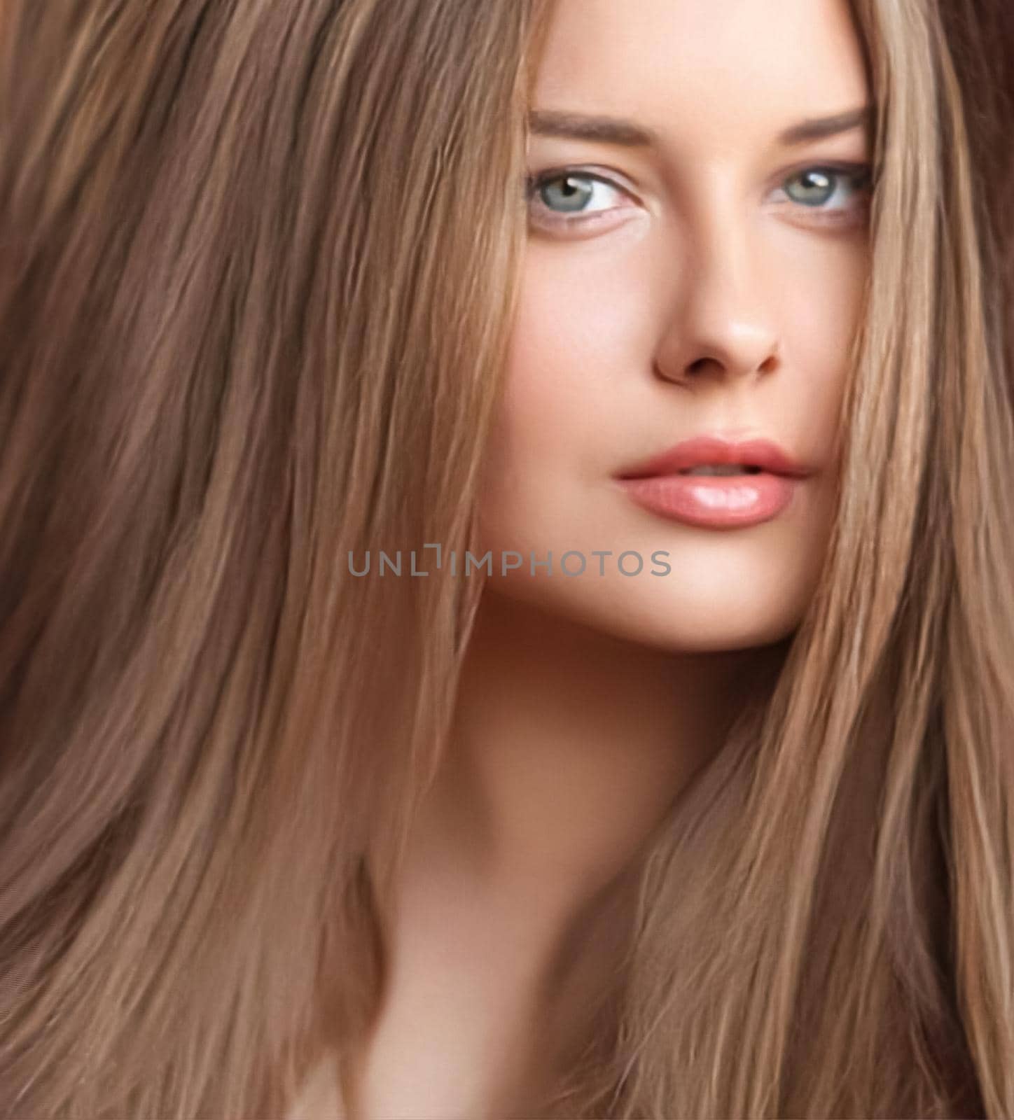 Hairstyle, beauty and hair care, beautiful woman with long natural brown hair, glamour portrait for hair salon and haircare by Anneleven