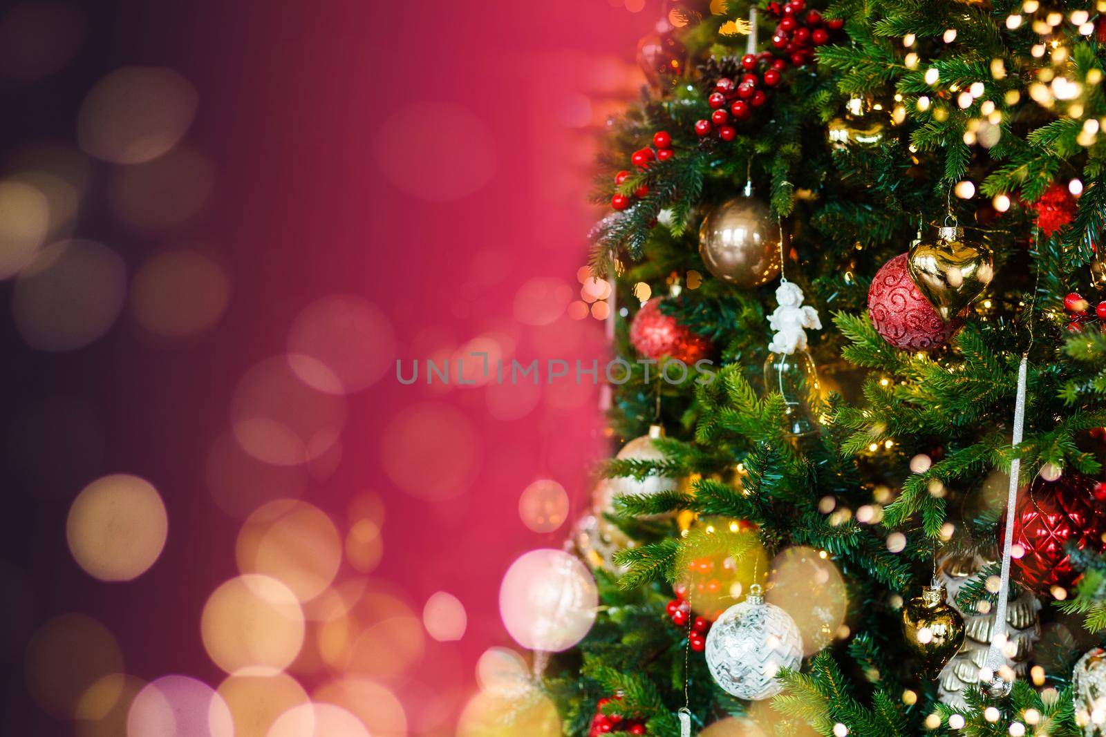 2023 Merry Christmas and New Year holidays background. Blurred bokeh background by Andelov13