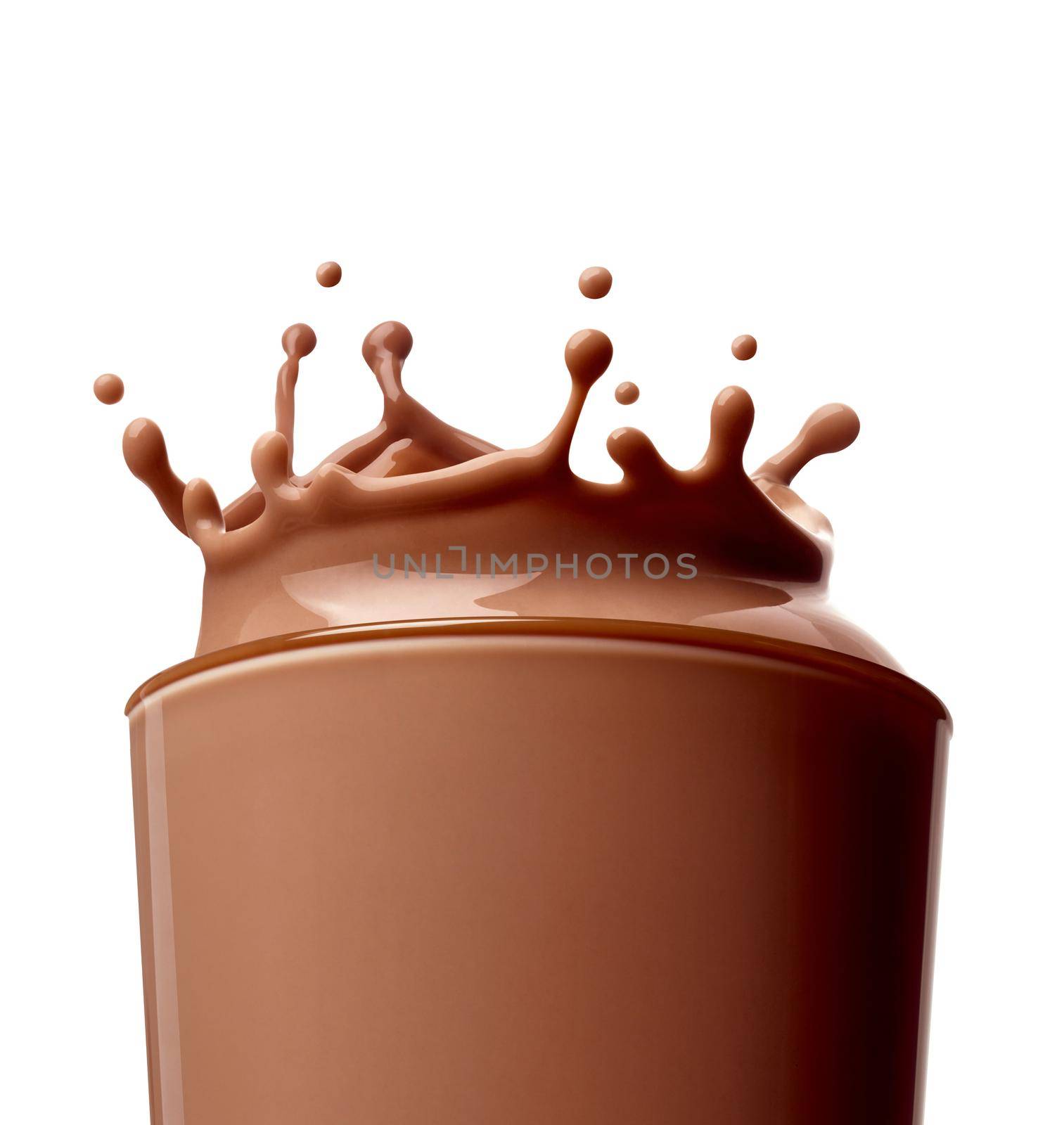 close up of chocolate milk splash on white background