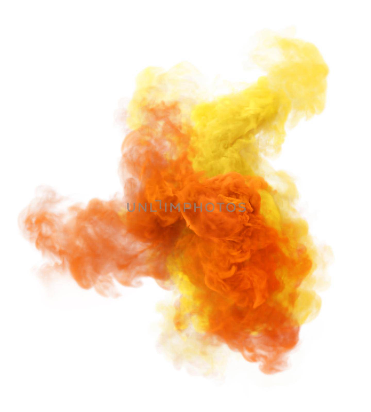 Orange and yellow puff of smoke. Mistery and dangerous fog texture. Duo colors 3D render abstract background for fan festivals and party