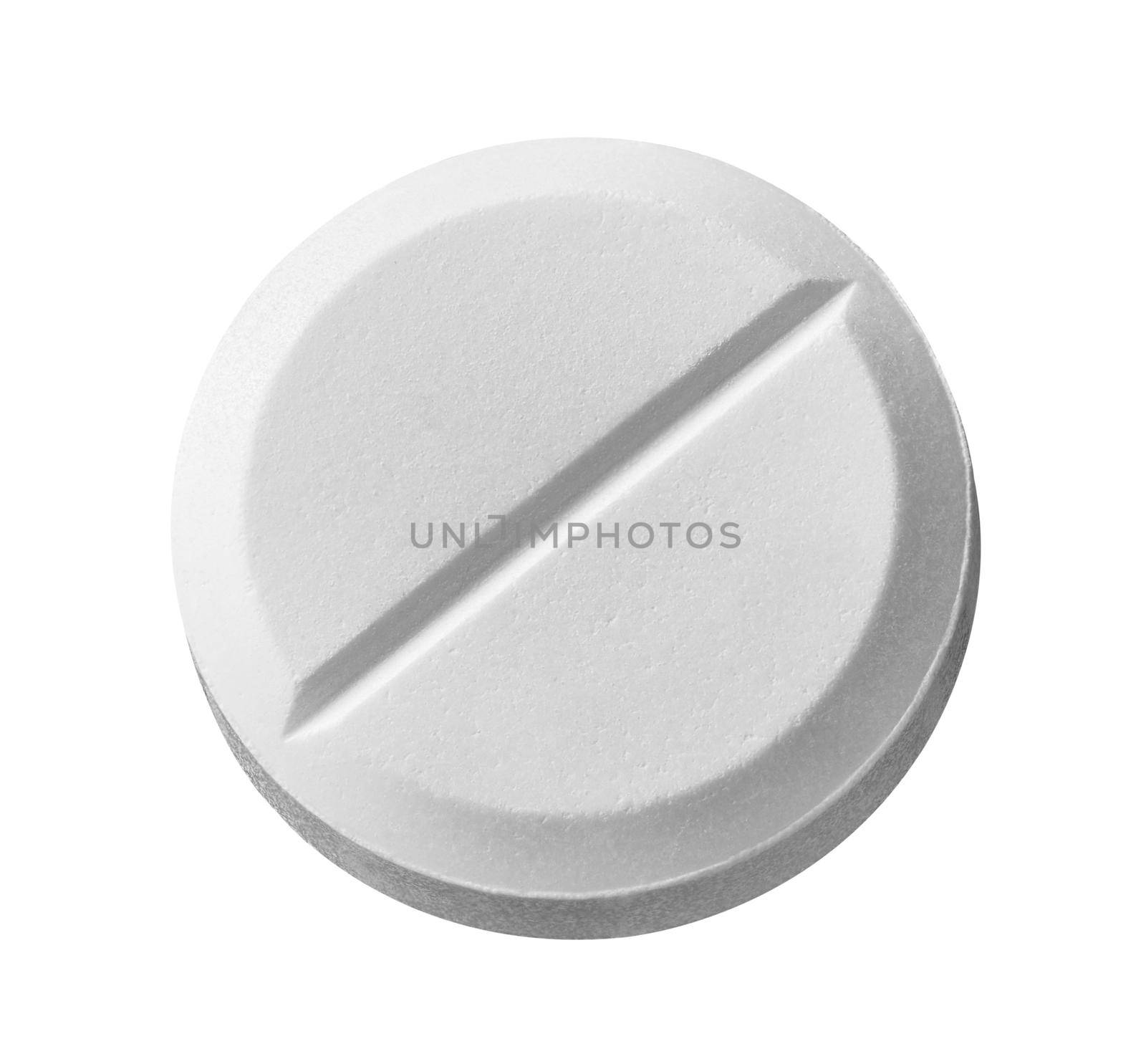 close up of a white pill on white background