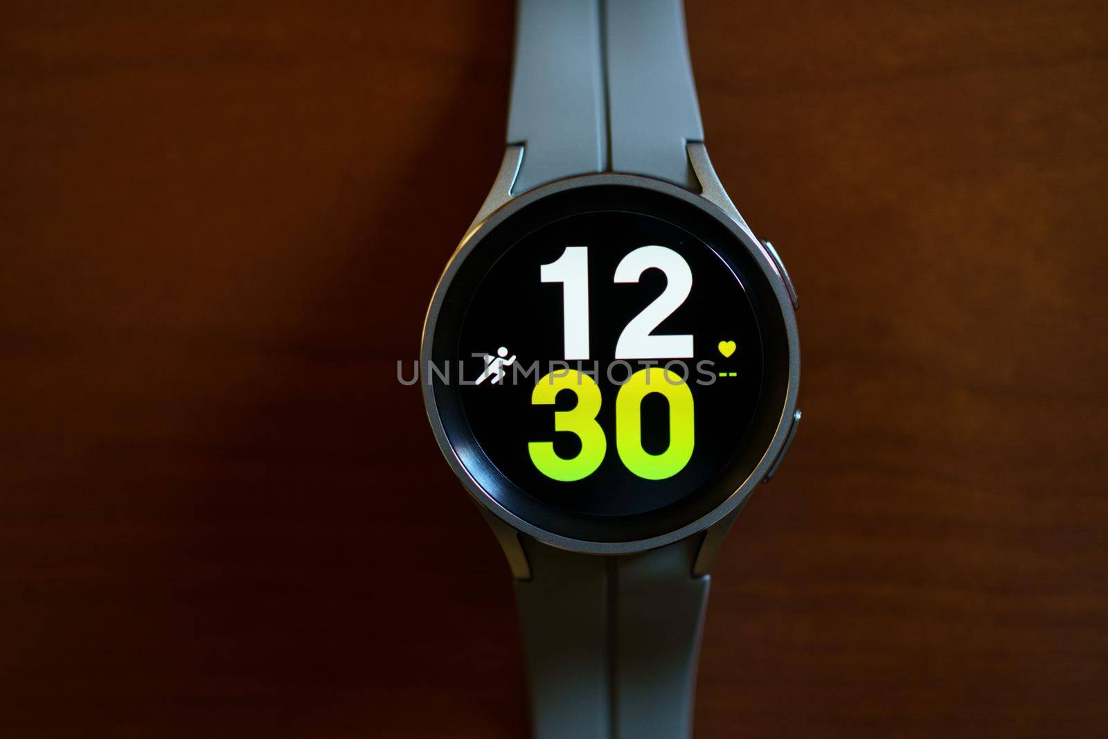 Granada, Andalusia, Spain - September 28th, 2022: New Samsung Watch 5 Pro in its box with different watch faces .