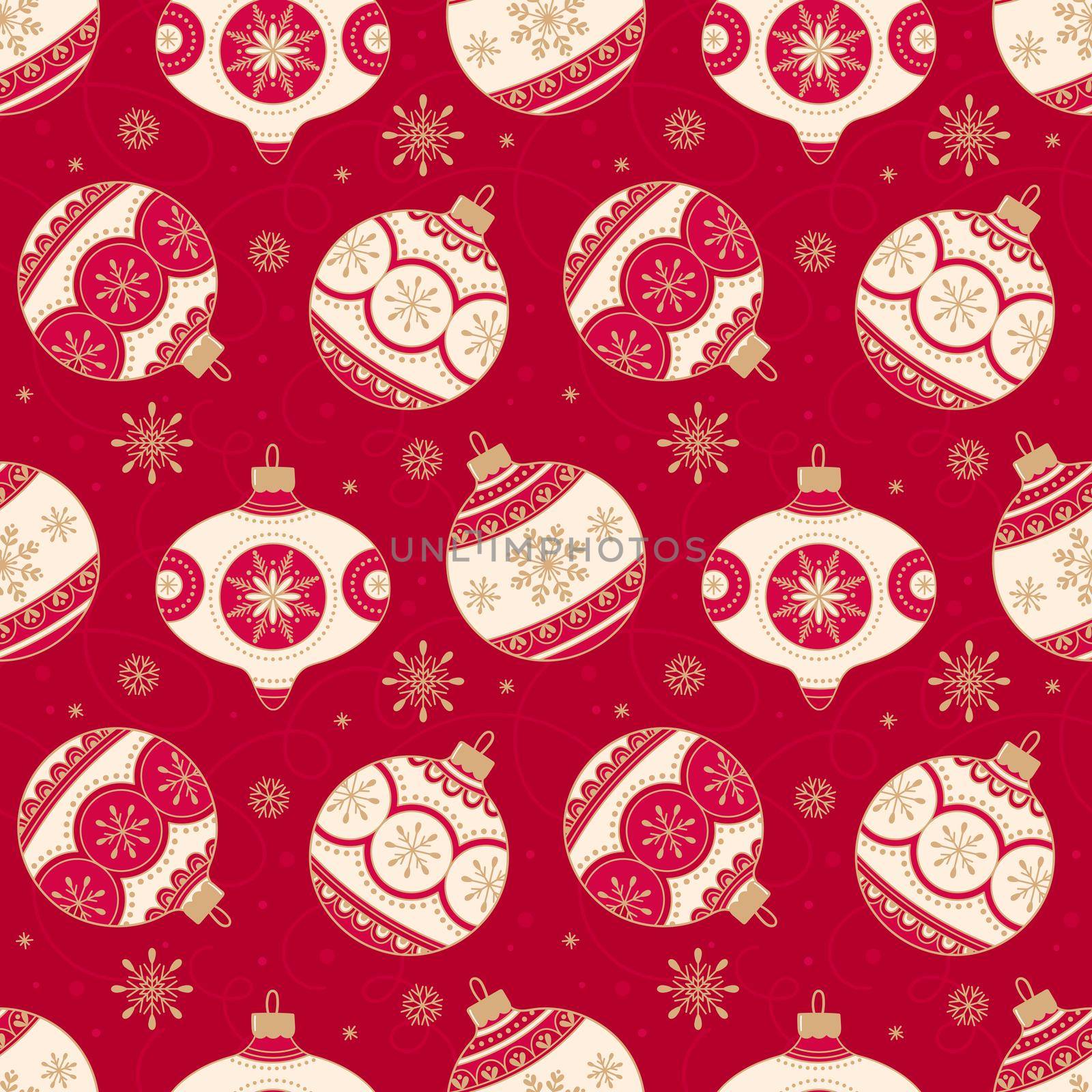 Seamless Christmas pattern with Christmas balls on a red background. by Lena_Khmelniuk