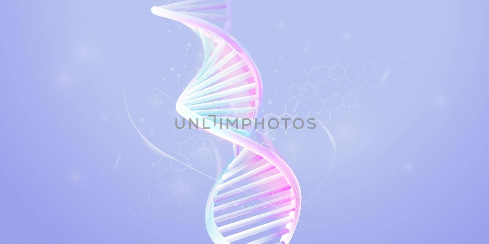 Model of abstract DNA double helix on a pale violet background.