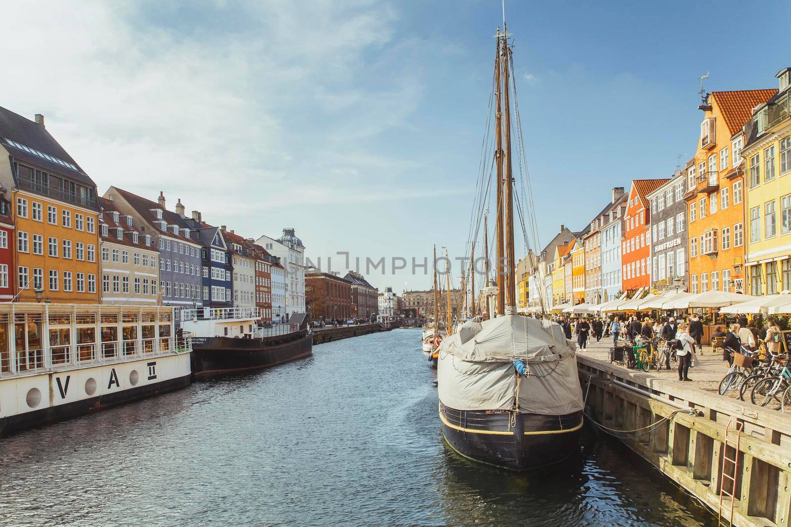 Copenhagen, Denmark, March 2022: Picturesque architecture in Nyhavn harbour .