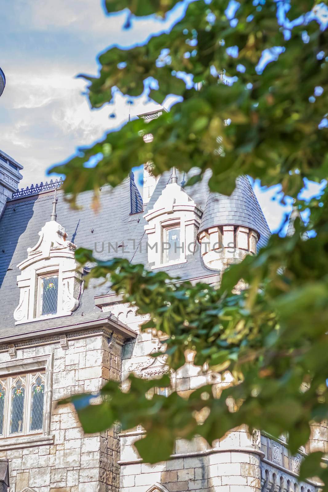 Antiquity in detail. Decoration of houses, balconies, windows, sculptures, walls. Elements of architectural design of buildings. Old plaster, Stone decorations. Elements of Gothic architecture.