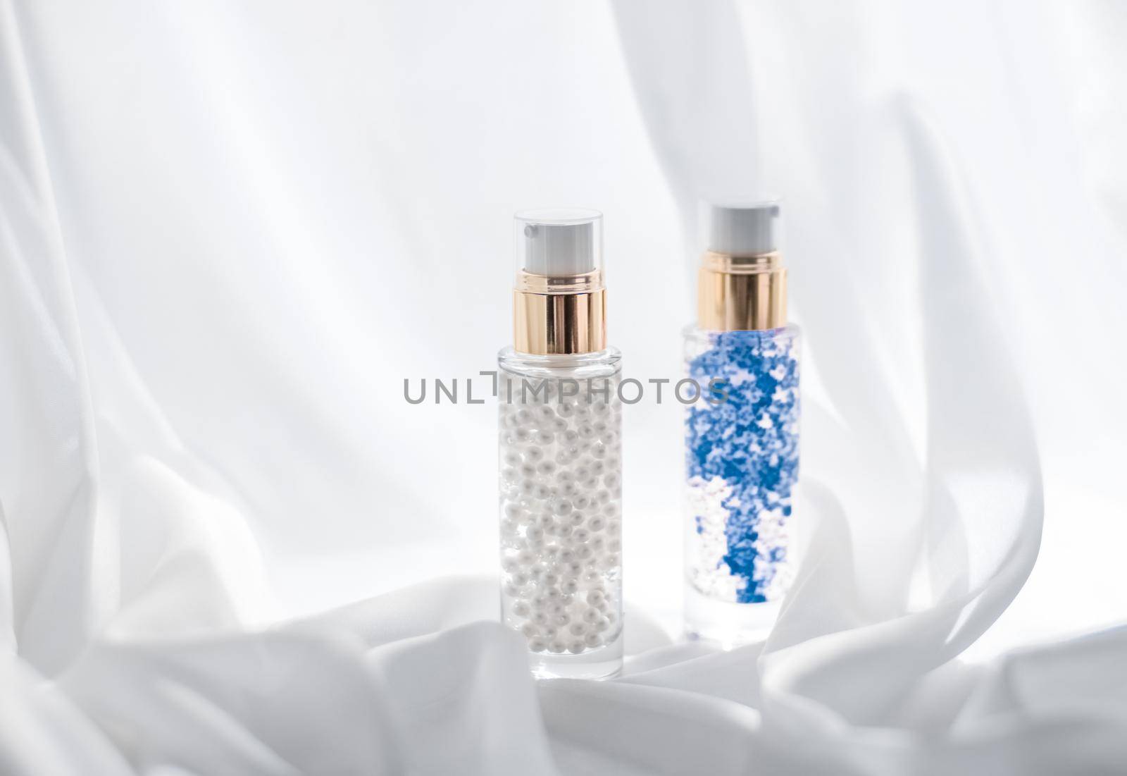 Cosmetic branding, moisture and spa concept - Skincare serum and make-up primer gel bottle, moisturizing lotion and lifting cream emulsion, anti-age cosmetics for luxury beauty skin care brand design