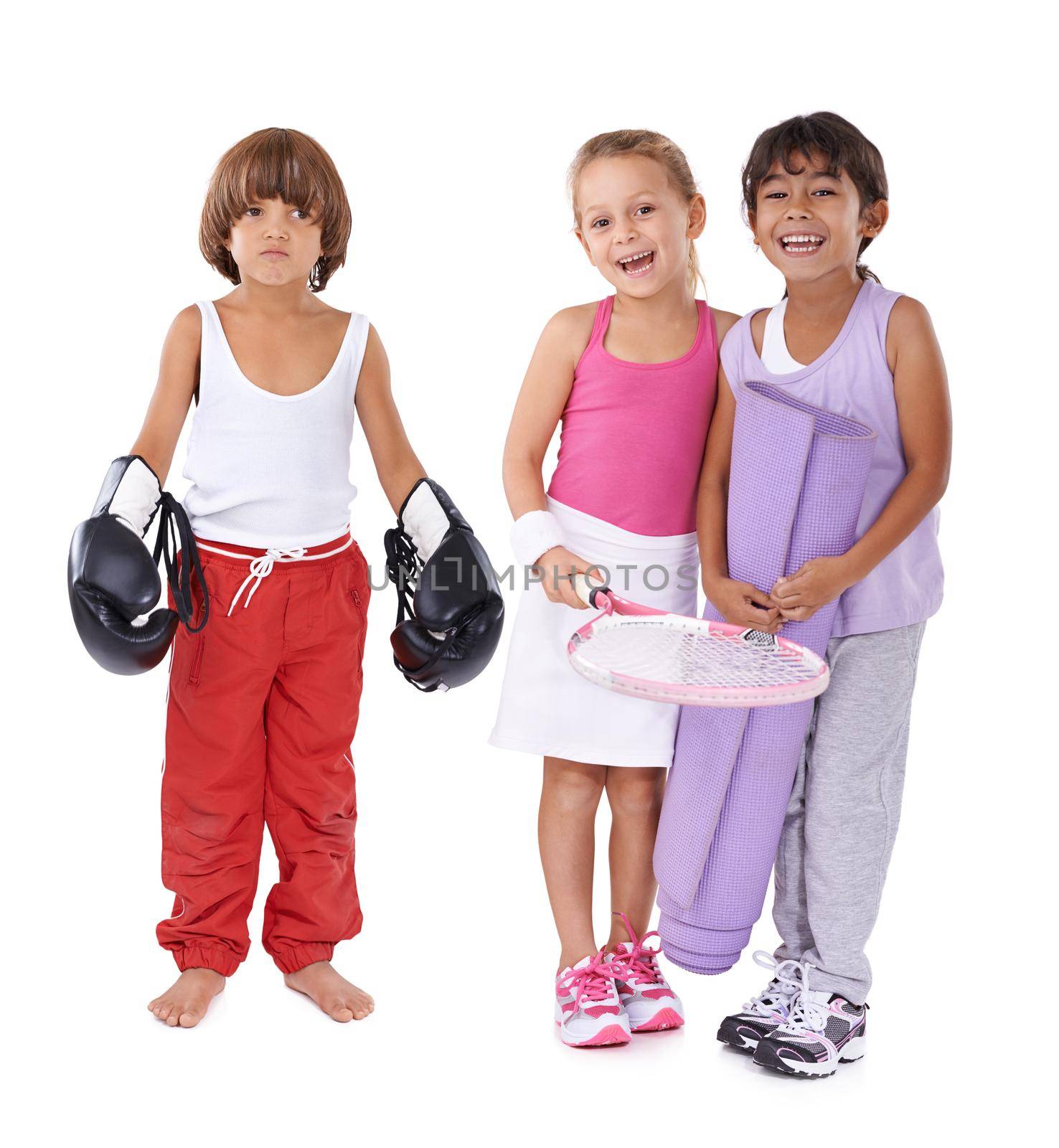 They all have an individual passion. A group of three children in various sports attire