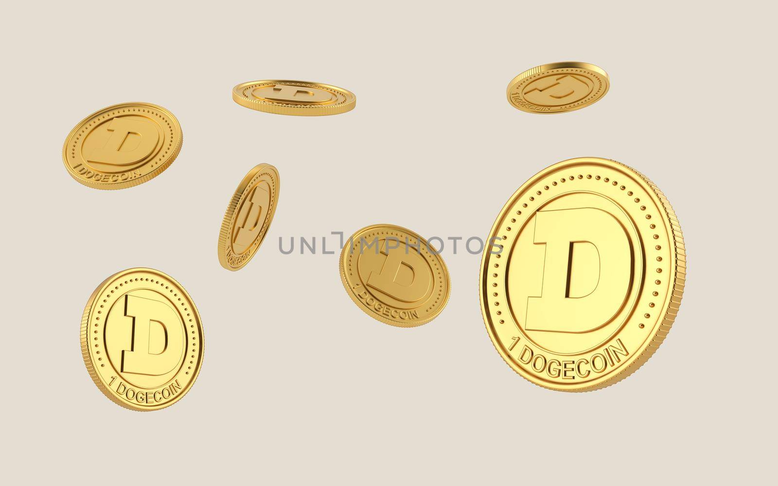 Dogecoin coin flying on clear background. Dogecoins cryptocurrency. by ImagesRouges