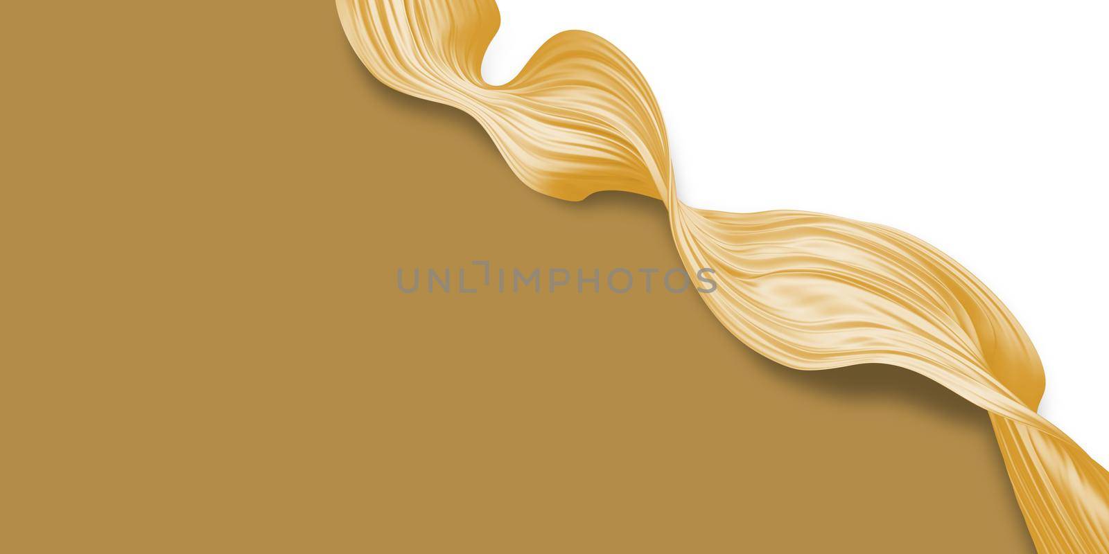 Christmas banner design of gold fabric on golden background with copy space 3D render