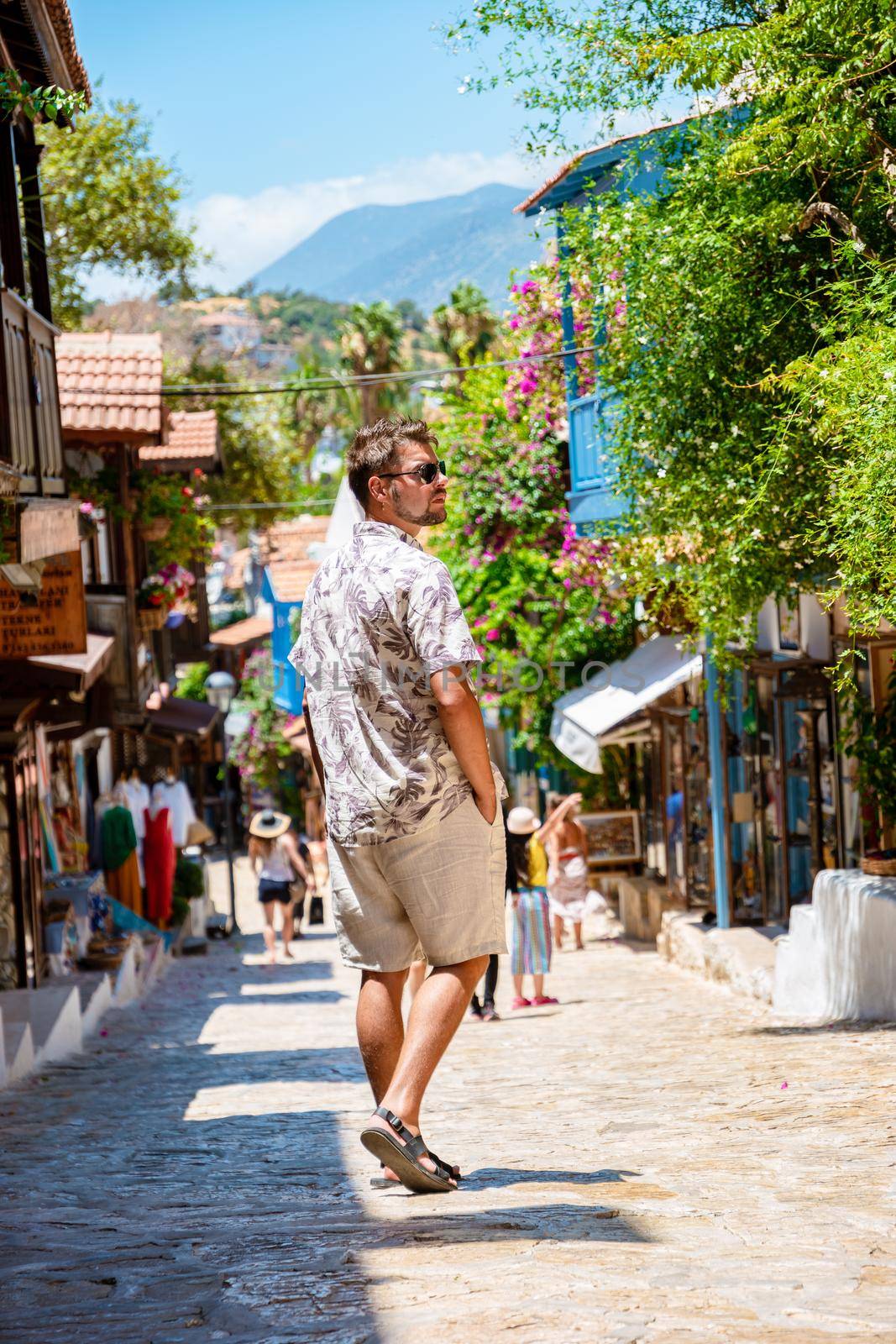 Kas Antalya Turkey , the colorful house on the narrow Streets of the old center with many restaurants.