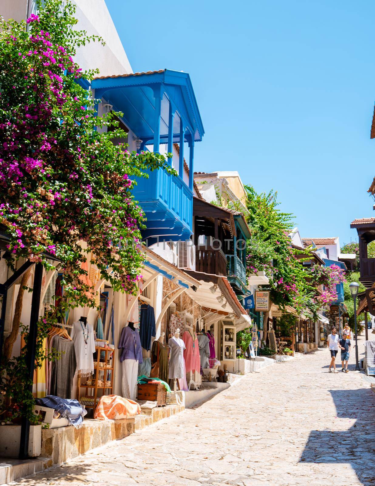 Kas Antalya Turkey , colorful house at the nearow Streets of the old center with many restaurants by fokkebok