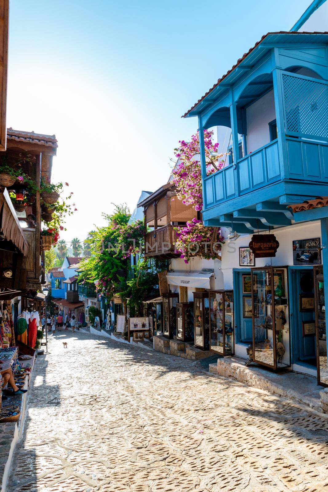 Kas Antalya Turkey , colorful house at the nearow Streets of the old center with many restaurants by fokkebok