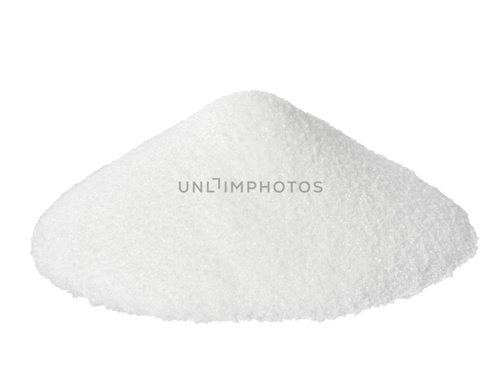 Close up of a pile of salt on white background