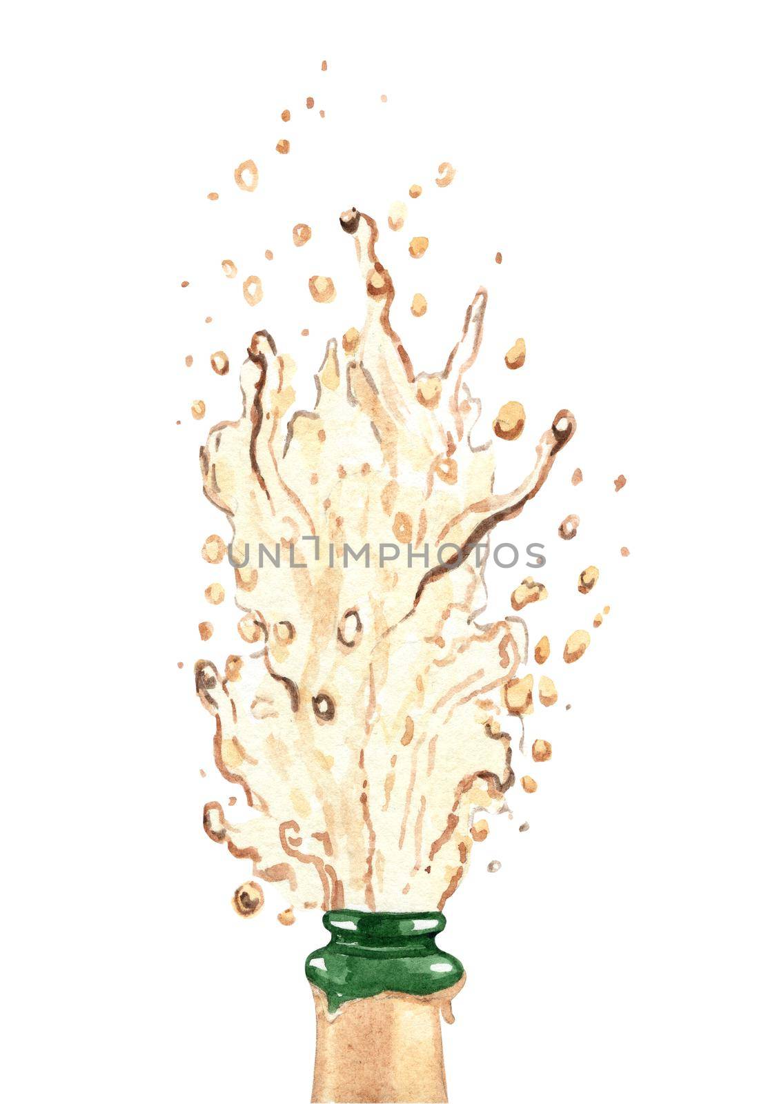 Watercolor champagne splashing isolated on white background