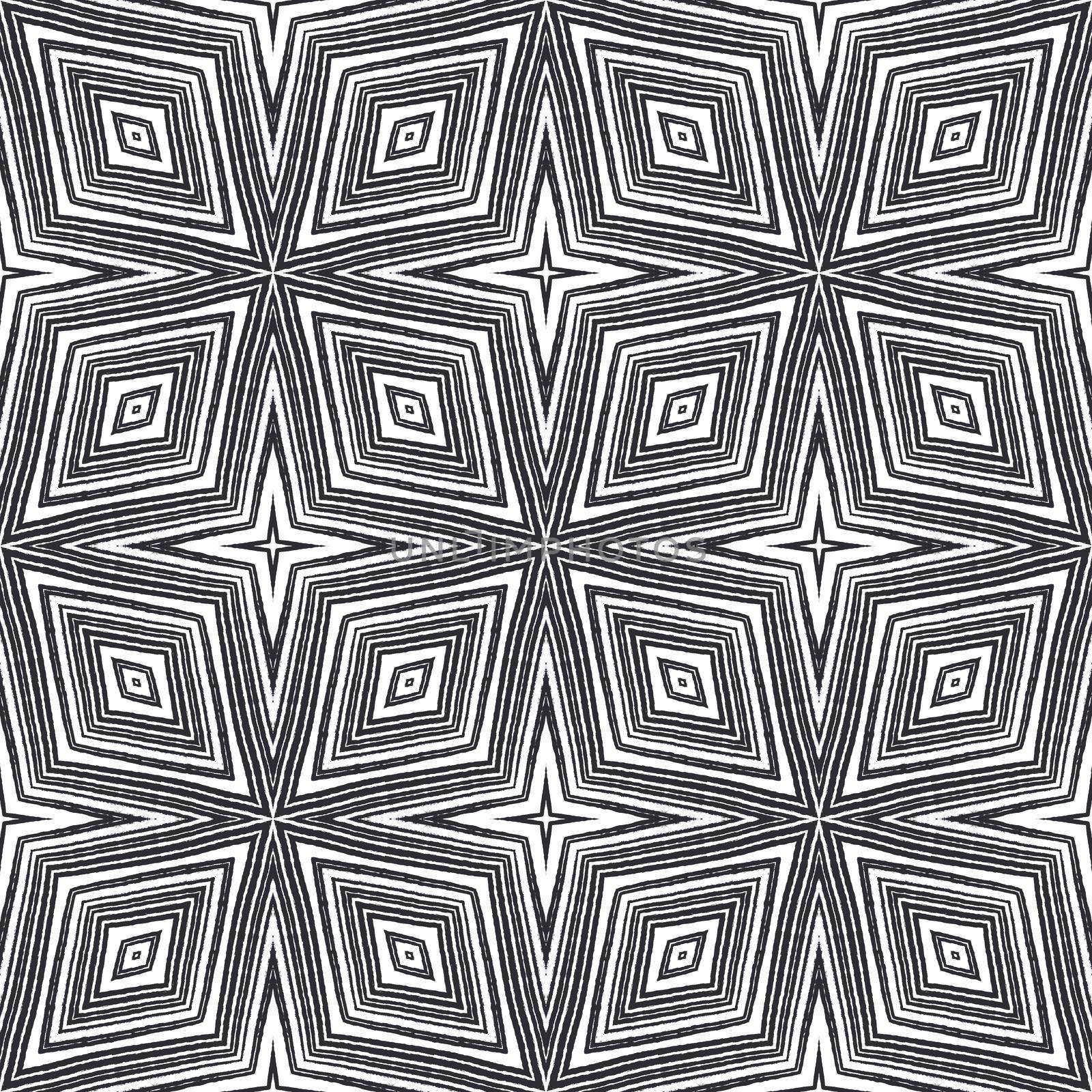 Chevron stripes design. Black symmetrical kaleidoscope background. Textile ready magnificent print, swimwear fabric, wallpaper, wrapping. Geometric chevron stripes pattern.