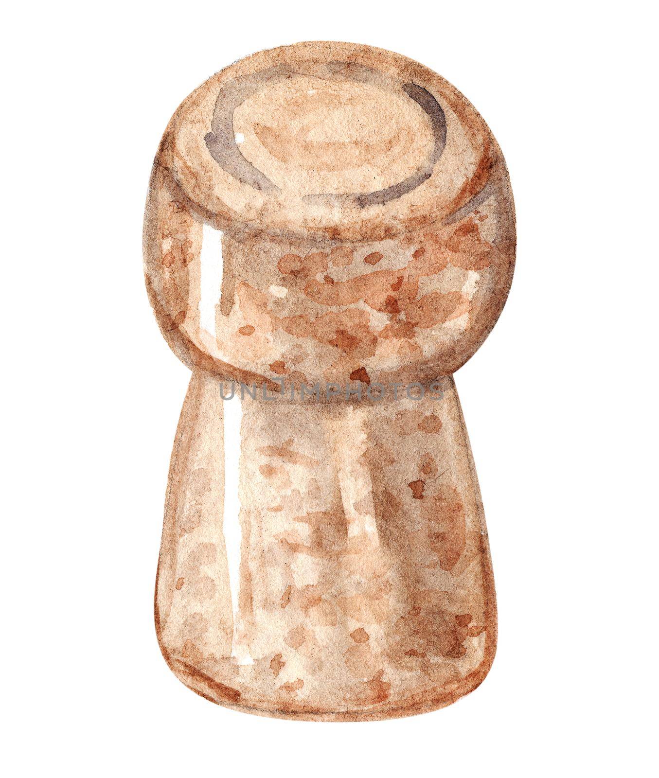 Watercolor wine cork isolated on white background