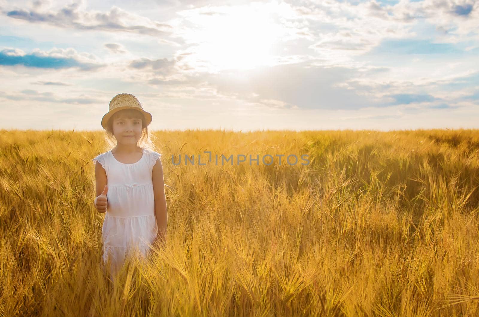 child in a wheat field. selective focus. nature