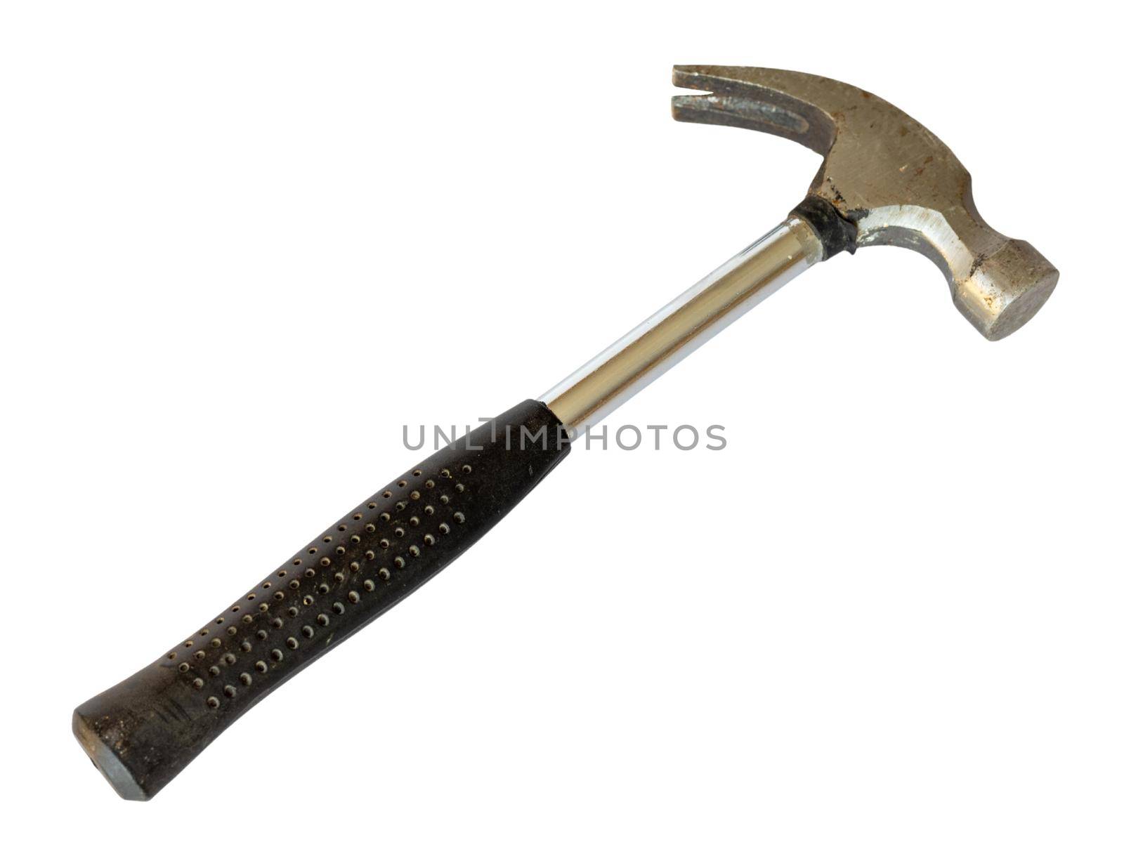 Stillness steel hammer with black rubber handle on a white isolated background by Bilalphotos